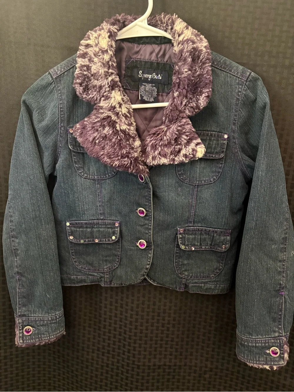 Squeeze Girls Purple Faux-Fur Collar Jean Jacket